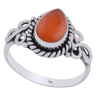 Stunning Handcrafted Work Around Carnelian Pear Shape 925 Sterling Solid Silver Ring - R3403345-7