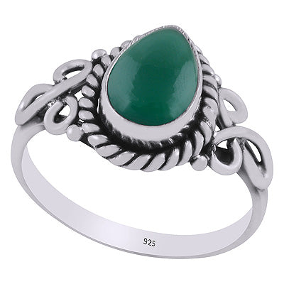 Stunning Handcrafted Work Around Green Onyx Pear Shape 925 Sterling Solid Silver Ring - R3403345-8