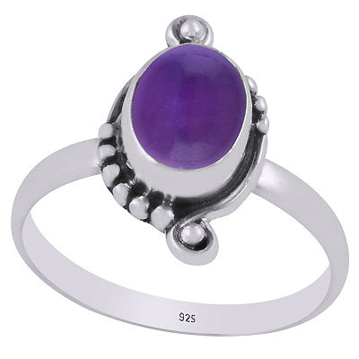 Gorgeous Oxdised Handcrafted Work Around Amethyst Oval Shape 925 Sterling Solid Silver Ring - R3403346-1