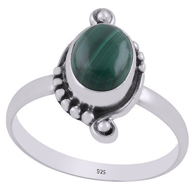 Gorgeous Oxdised Handcrafted Work Around Malachite Oval Shape 925 Sterling Solid Silver Ring - R3403346-12