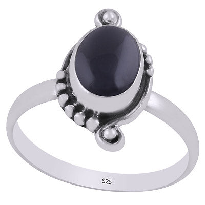 Gorgeous Oxdised Handcrafted Work Around Black Onyx Oval Shape 925 Sterling Solid Silver Ring - R3403346-14