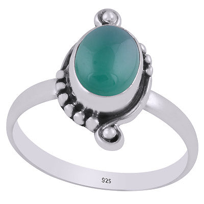 Gorgeous Oxdised Handcrafted Work Around Green Onyx Oval Shape 925 Sterling Solid Silver Ring - R3403346-8
