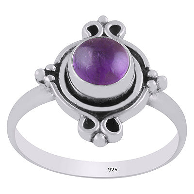 Stunning Oxidised Work Around Amethyst Round Shape 925 Sterling Solid Silver Ring - R3403347-1