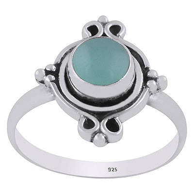 Stunning Oxidised Work Around Aqua Chalcedony Round Shape 925 Sterling Solid Silver Ring - R3403347-10