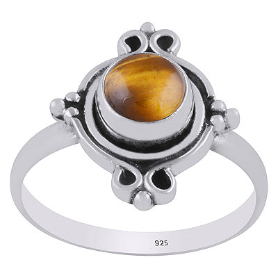 Stunning Oxidised Work Around Tiger's Eye Round Shape 925 Sterling Solid Silver Ring - R3403347-11