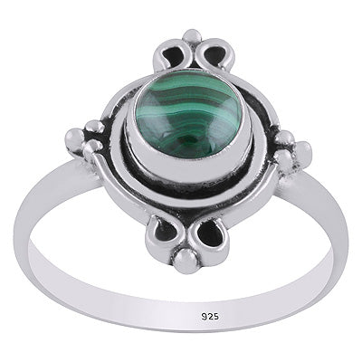 Stunning Oxidised Work Around Malachite Round Shape 925 Sterling Solid Silver Ring - R3403347-12