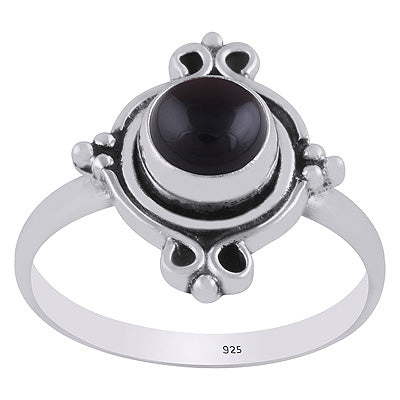 Stunning Oxidised Work Around Black Onyx Round Shape 925 Sterling Solid Silver Ring - R3403347-14
