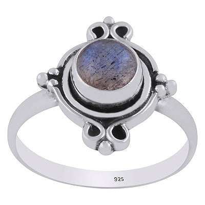 Stunning Oxidised Work Around Labradorite Round Shape 925 Sterling Solid Silver Ring - R3403347-5