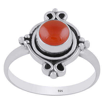 Stunning Oxidised Work Around Carnelian Round Shape 925 Sterling Solid Silver Ring - R3403347-7