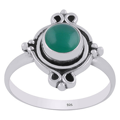Stunning Oxidised Work Around Green Onyx Round Shape 925 Sterling Solid Silver Ring - R3403347-8