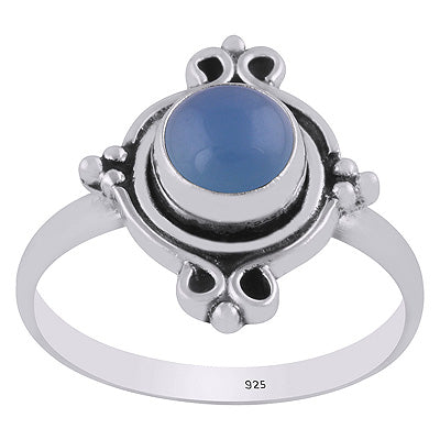 Stunning Oxidised Work Around Blue Chalcedony Round Shape 925 Sterling Solid Silver Ring - R3403347-9