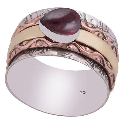 Gorgeous Fidget Spinner Two Tone Gemstone Garnet Pear Shape 925 Sterling Solid Silver Ring - R3403367-2