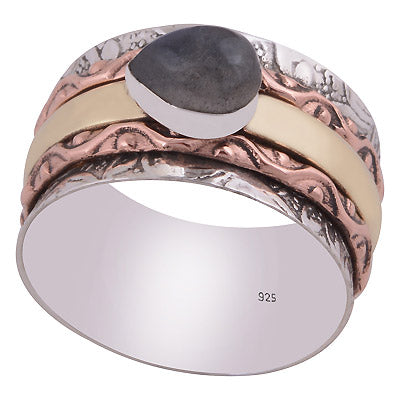 Gorgeous Fidget Spinner Two Tone Gemstone Labradorite Pear Shape 925 Sterling Solid Silver Ring - R3403367-5