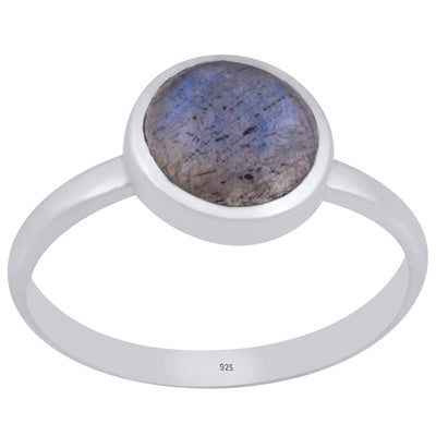 Magnificent Plain Labradorite Round Shape 925 Sterling Solid Silver Ring - R3403375-55