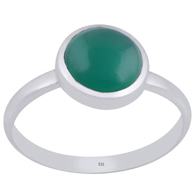 Magnificent Plain Green Onyx Round Shape 925 Sterling Solid Silver Ring - R3403375-58