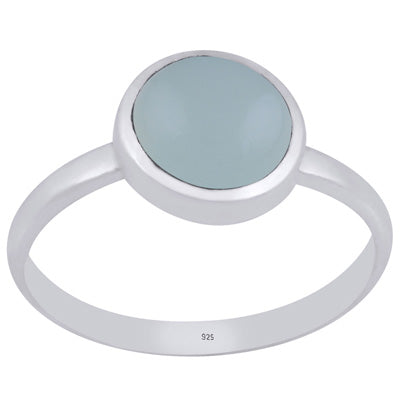 Magnificent Plain Aqua Chalcedony Round Shape 925 Sterling Solid Silver Ring - R3403375-60