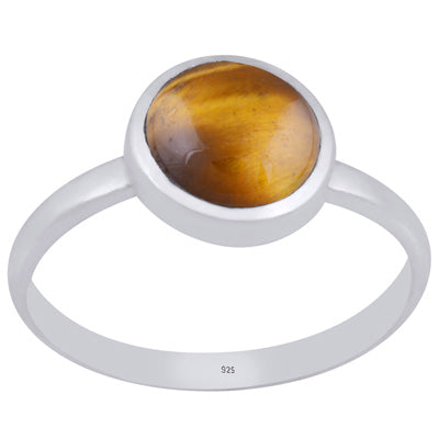 Magnificent Plain Tiger's Eye Round Shape 925 Sterling Solid Silver Ring - R3403375-61