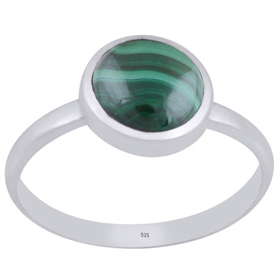 Magnificent Plain Malachite Round Shape 925 Sterling Solid Silver Ring - R3403375-62
