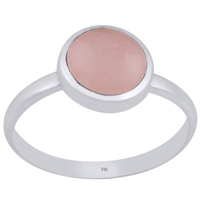 Magnificent Plain Rose Quartz Round Shape 925 Sterling Solid Silver Ring - R3403375-63