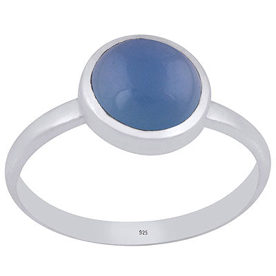 Magnificent Plain Gemstone Blue Chalcedony Round Shape 925 Sterling Solid Silver Ring - R3403375-9