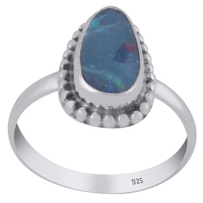 Gorgeous Rawa Work Around Australian Opal Fancy Shape 925 Sterling Solid Silver Ring - R3403376-101