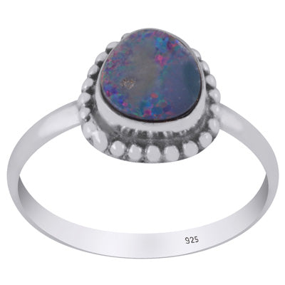 Gorgeous Rawa Work Around Australian Opal Fancy Shape 925 Sterling Solid Silver Ring - R3403376-104