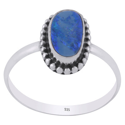 Gorgeous Rawa Work Around Australian Opal Fancy Shape 925 Sterling Solid Silver Ring - R3403376-90