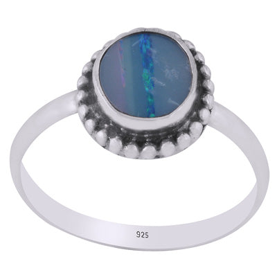 Gorgeous Rawa Work Around Australian Opal Fancy Shape 925 Sterling Solid Silver Ring - R3403376-95