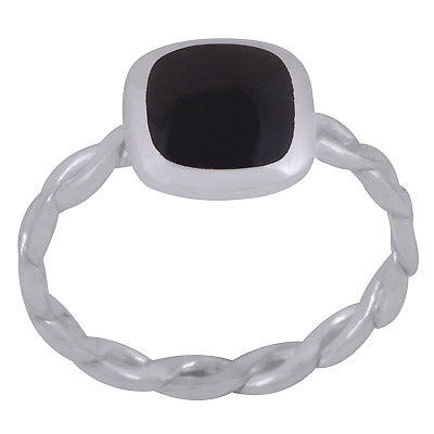 Beautiful Twisted Shank Around Black Onyx Square Shape 925 Sterling Solid Silver Ring - R3403379-4
