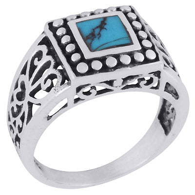 Alluring Rawa & Wire Work Around Turquoise Square Shape 925 Sterling Solid Silver Ring - R3403381-1