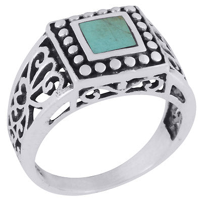 Alluring Rawa & Wire Work Around Turquoise Square Shape 925 Sterling Solid Silver Ring - R3403381-2
