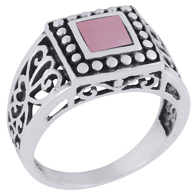 Alluring Rawa & Wire Work Around Shell Square Shape 925 Sterling Solid Silver Ring - R3403381-3
