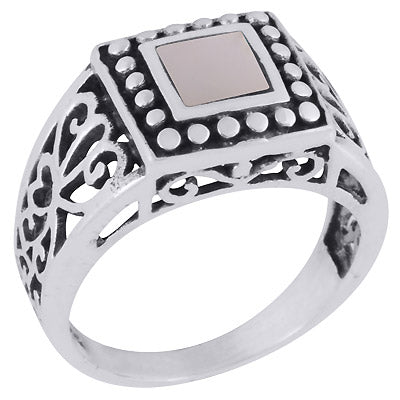 Alluring Rawa & Wire Work Around Mother of Pearl Square Shape 925 Sterling Solid Silver Ring - R3403381-4