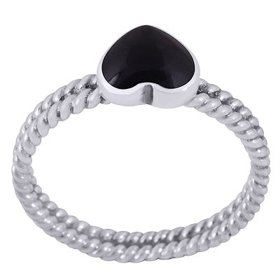 Gorgeous Twisted Shank Around Black Onyx Heart Shape 925 Sterling Solid Silver Ring - R3403382-15
