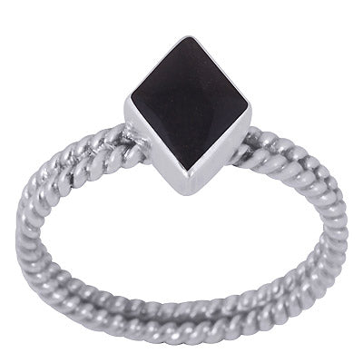 Gorgeous Twisted Shank Around Black Onyx Rhombus Shaped 925 Sterling Solid Silver Ring - R3403382-5