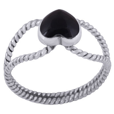 Alluring Handcrafted Shank Around Black Onyx Heart Shape 925 Sterling Solid Silver Ring - R3403383-15