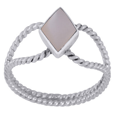 Alluring Handcrafted Shank Around Mother of Pearl Rhombus Shaped 925 Sterling Solid Silver Ring - R3403383-19