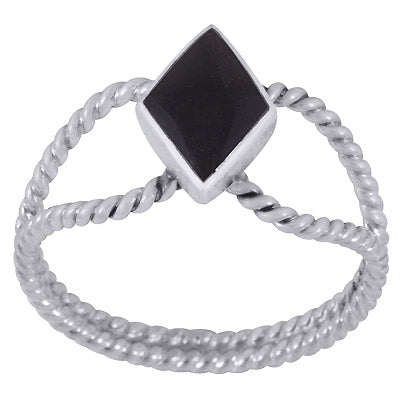 Alluring Handcrafted Shank Around Black Onyx Rhombus Shaped 925 Sterling Solid Silver Ring - R3403383-20