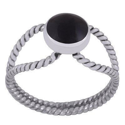 Alluring Handcrafted Shank Around Black Onyx Round Shape 925 Sterling Solid Silver Ring - R3403383-24