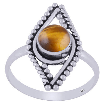 Gorgeous Eye Inspired Rawa Work Around Tiger's Eye Round Shape 925 Sterling Solid Silver Ring - R3403387-11