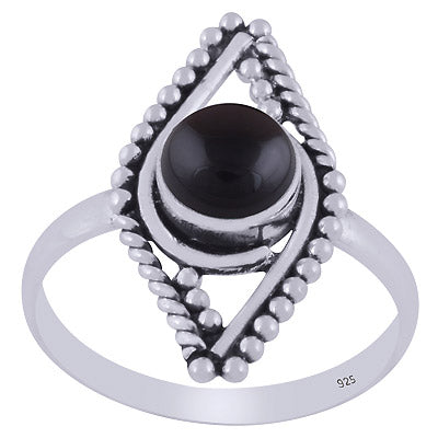 Gorgeous Eye Inspired Rawa Work Around Black Onyx Round Shape 925 Sterling Solid Silver Ring - R3403387-14