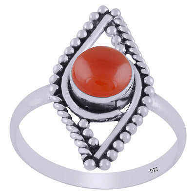 Gorgeous Eye Inspired Rawa Work Around Carnelian Round Shape 925 Sterling Solid Silver Ring - R3403387-7