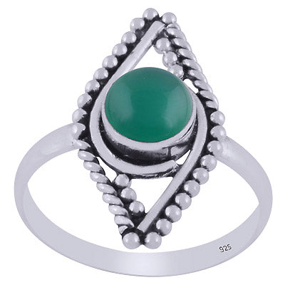 Gorgeous Eye Inspired Rawa Work Around Green Onyx Round Shape 925 Sterling Solid Silver Ring - R3403387-8