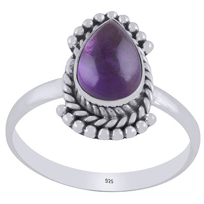 Beautiful Rawa & Wire Work Around Amethyst Pear Shape 925 Sterling Solid Silver Ring - R3403389-1