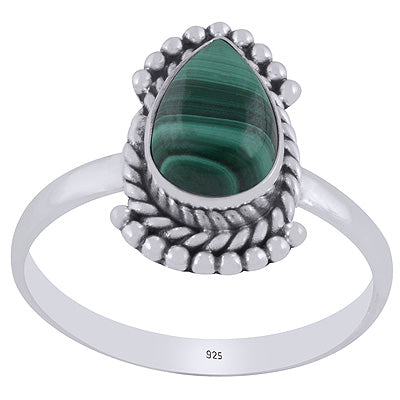 Beautiful Rawa & Wire Work Around Malachite Pear Shape 925 Sterling Solid Silver Ring - R3403389-12