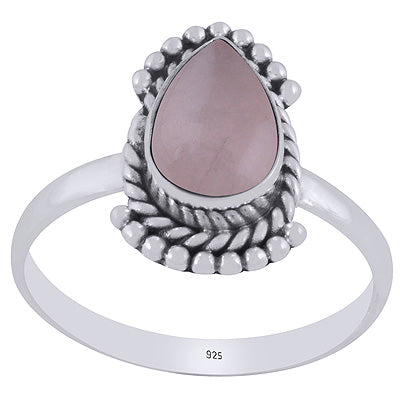 Beautiful Rawa & Wire Work Around Rose Quartz Pear Shape 925 Sterling Solid Silver Ring - R3403389-13