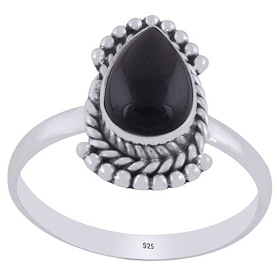 Beautiful Rawa & Wire Work Around Black Onyx Pear Shape 925 Sterling Solid Silver Ring - R3403389-14