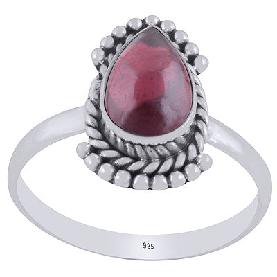 Beautiful Rawa & Wire Work Around Garnet Pear Shape 925 Sterling Solid Silver Ring - R3403389-2