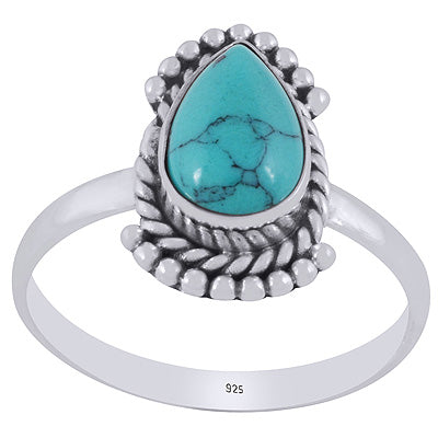 Beautiful Rawa & Wire Work Around Turquoise Pear Shape 925 Sterling Solid Silver Ring - R3403389-3