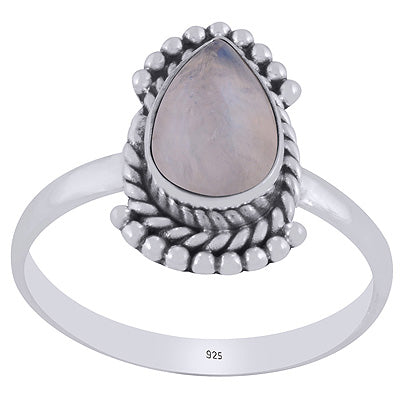 Beautiful Rawa & Wire Work Around Rainbow Moonstone Pear Shape 925 Sterling Solid Silver Ring - R3403389-4